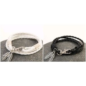 Leather White or Black Wrap Rope Bracelet